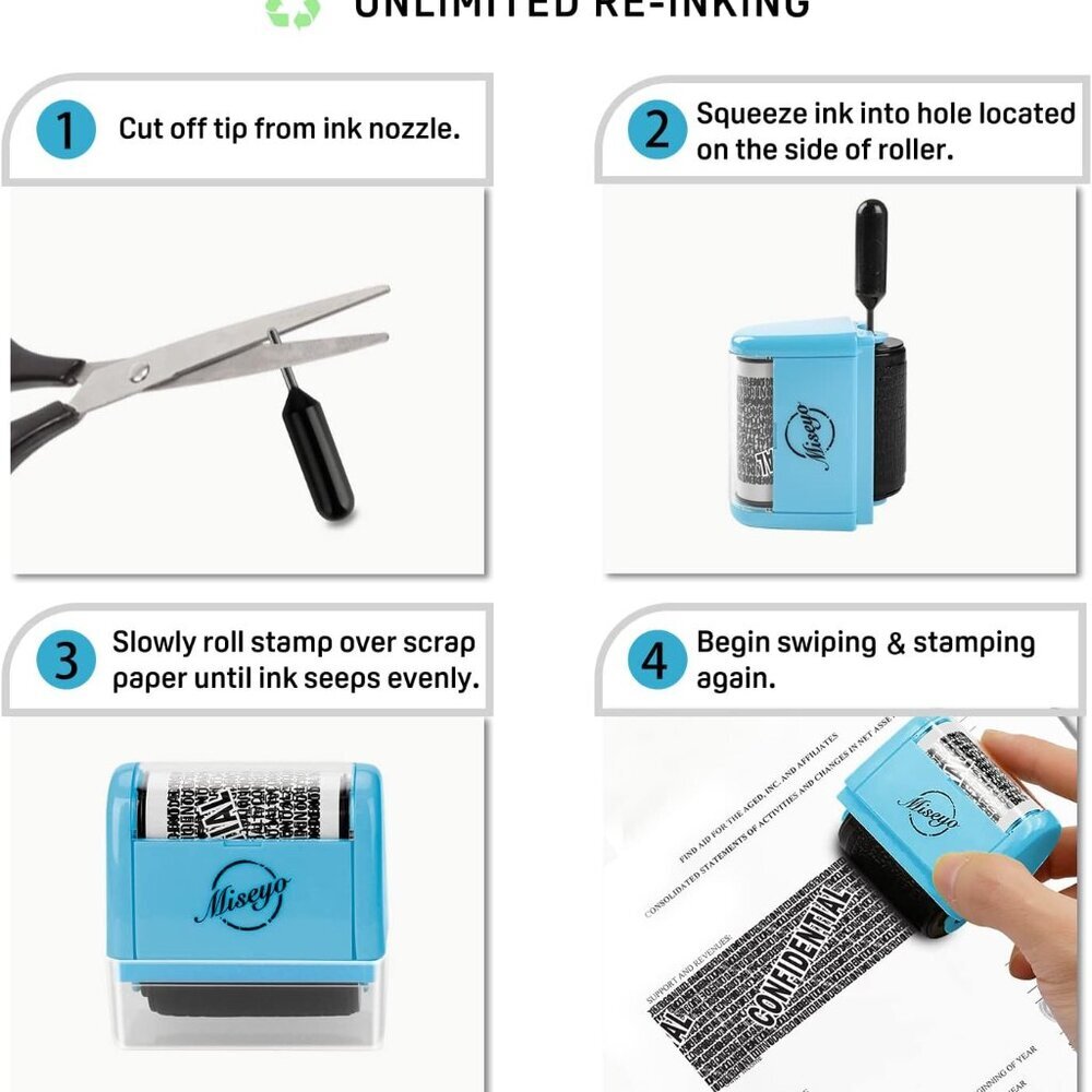 Identity Theft Protection Roller Stamp Set - Blue 6 Refill Ink Incleded - Picture 5 of 7